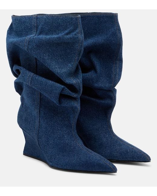 Balmain Blue Denim Ankle Boots