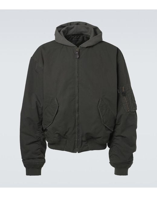 Balenciaga Black Cotton-Blend Hooded Bomber Jacket for men