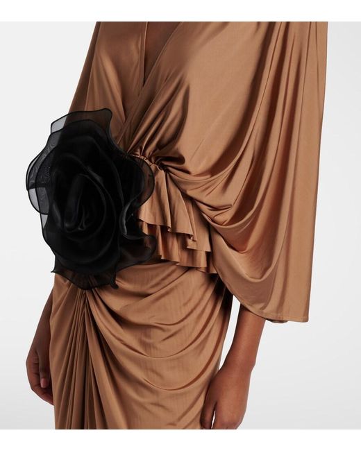 JACQUES WEI Brown Floral-Applique Jersey Maxi Dress