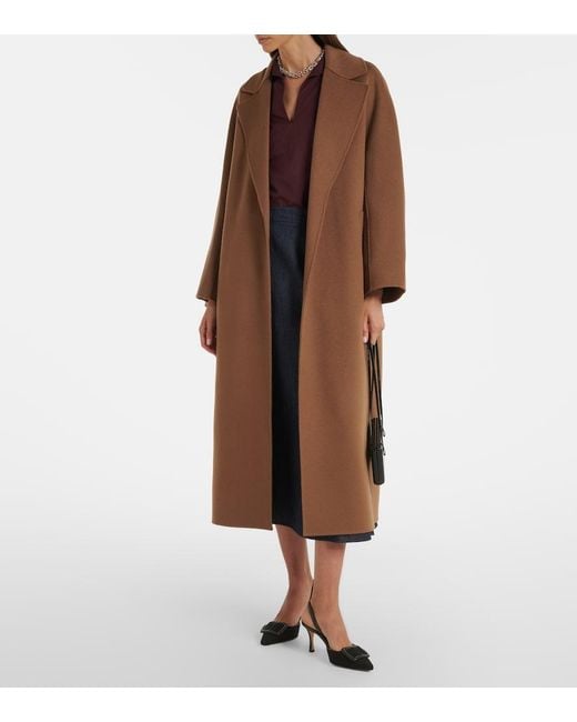Max Mara Brown Virgin Wool Wrap Coat