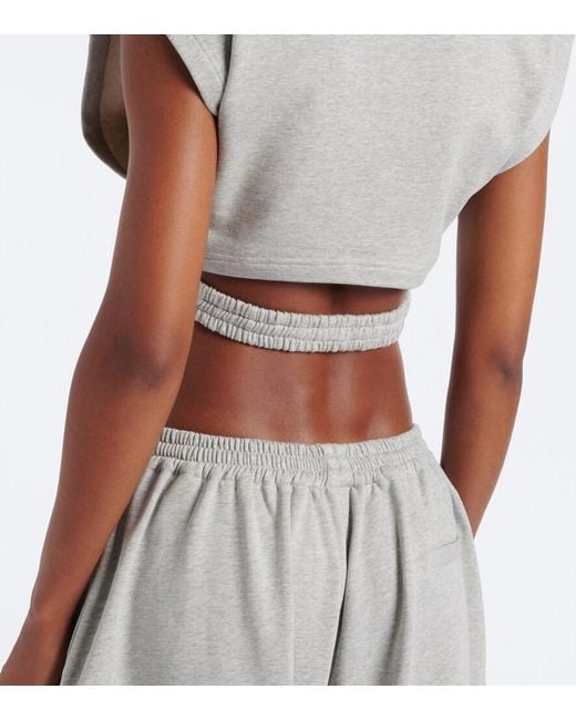 Alaïa Gray Cotton-Blend Fleece Crop Top