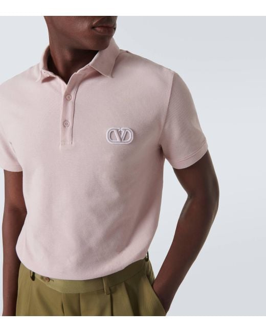 Valentino Pink Logo Cotton Pique Polo Shirt for men