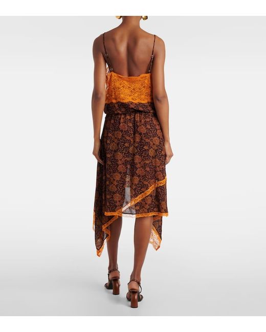 Dries Van Noten Brown Slipdress Aus Jacquard Mit Spitze