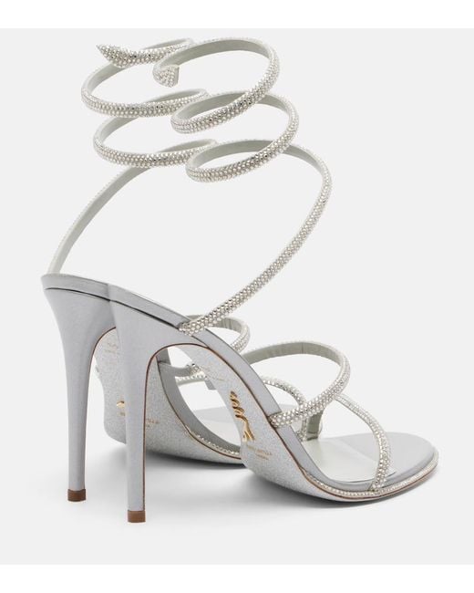 Rene Caovilla White Cleo Embellished Satin Sandals