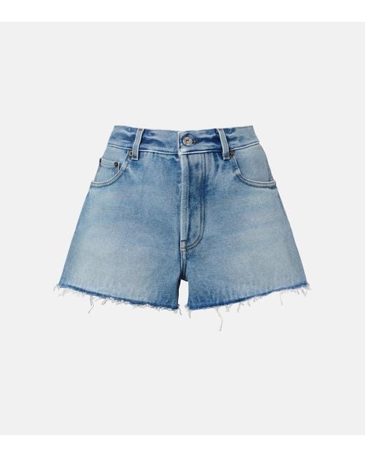 Miu Miu Blue Frayed Denim Shorts