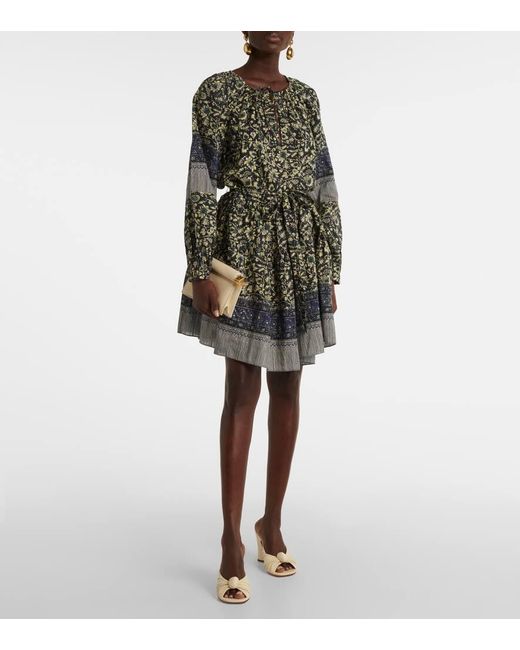 Vestido Corto Abri De Algodon Floral Ulla Johnson de color Blue