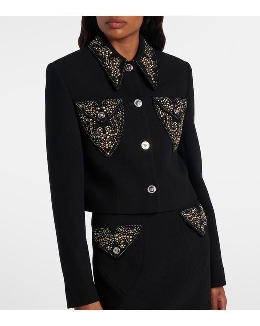 Versace Black Studded Wool-Blend Jacket
