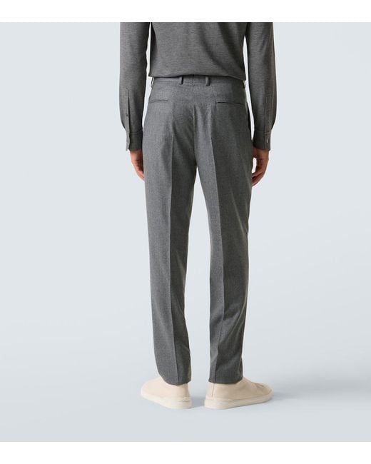 Zegna Gray Wool Flannel Straight Pants for men