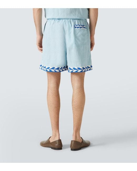 Bode Blue Seedling Stripe Linen Bermuda Shorts for men