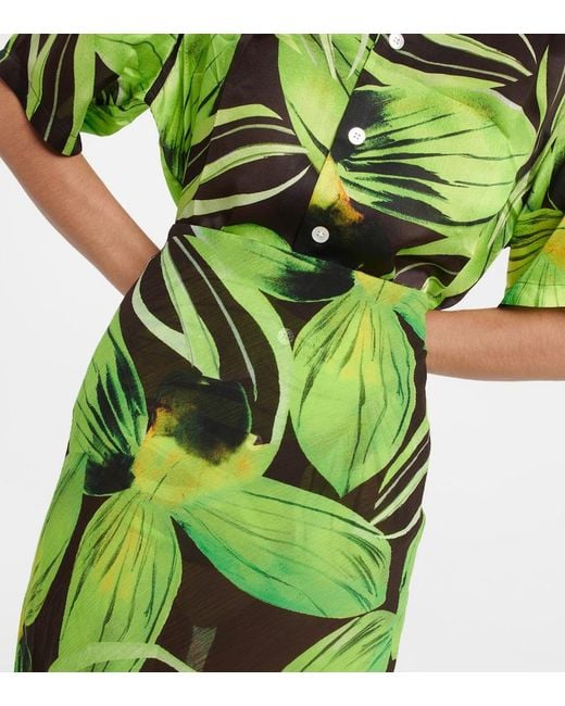 Louisa Ballou Green Printed Cotton And Silk Georgette Midi Skirt