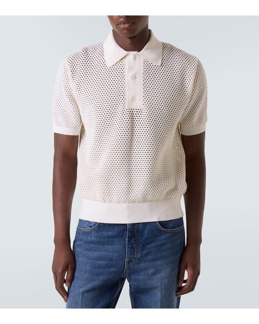 Givenchy White Open-Knit Cotton-Blend Polo Shirt for men