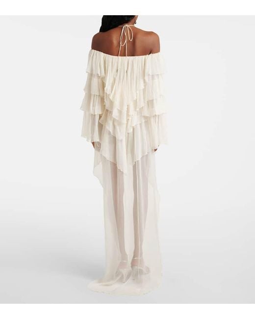 Blumarine White Ruffled Silk Minidress