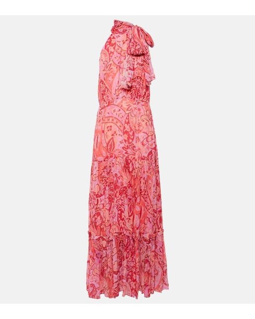 Rixo Red Neena Silk Chiffon Lame Gown