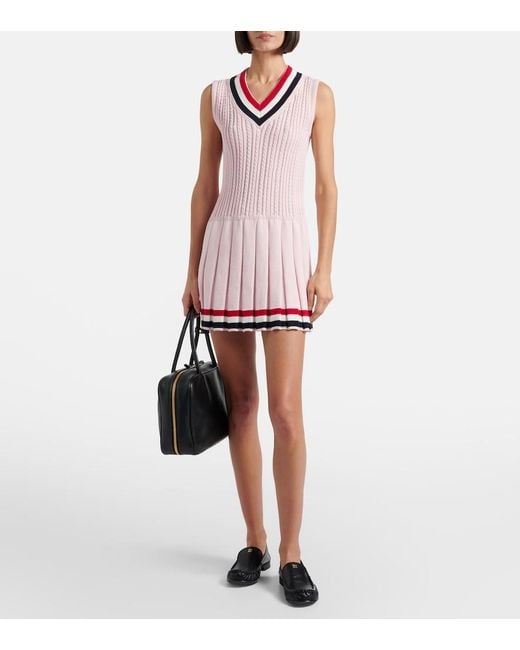 Thom Browne Pink Pleated Cotton Minidress