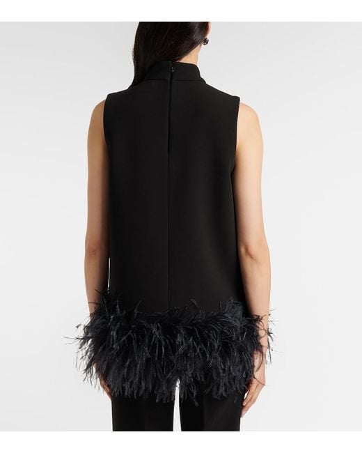 Max Mara Black Feather-Trimmed Top