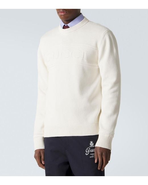Gucci White Logo Cotton And Wool Sweater for men