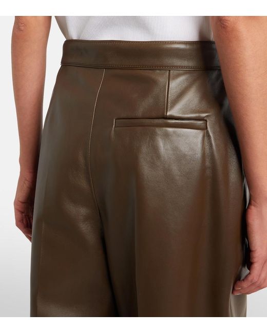 Bottega Veneta Brown Pleated Leather Straight Pants