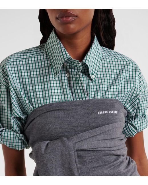 Miu Miu Gray Cropped-Pullover Aus Wolle