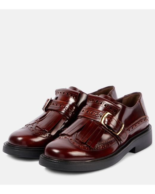 Tod's Brown Leather Monk Strap Shoes