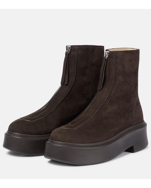 The Row Brown Suede Platform Ankle Boots