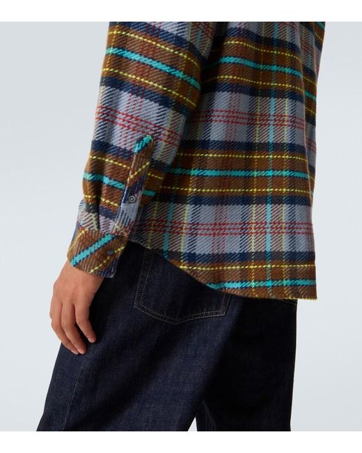 God's True Cashmere Gray Plaid Cashmere Shirt With Lapis Lazuli for men
