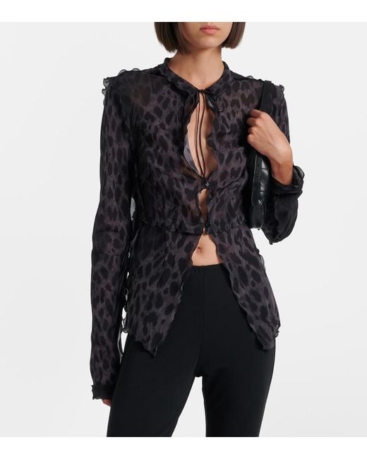 Gucci Black Leopard-Printed Silk Blouse