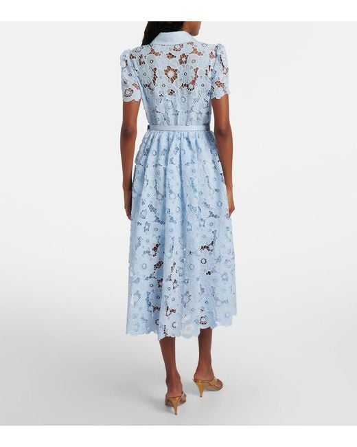 Self-Portrait Blue Belted Lace Shirt Dress