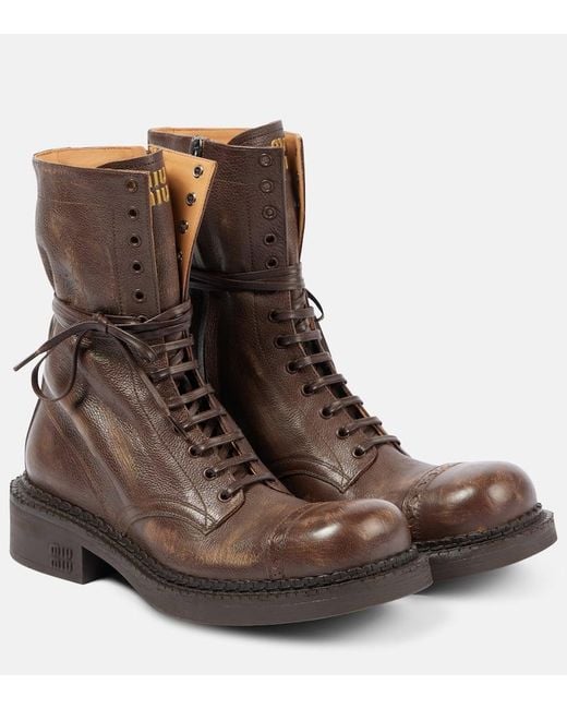 Miu Miu Brown Leather Lace-Up Boots
