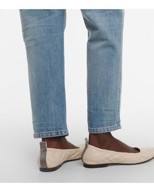 Brunello Cucinelli White Leather Ballet Flats