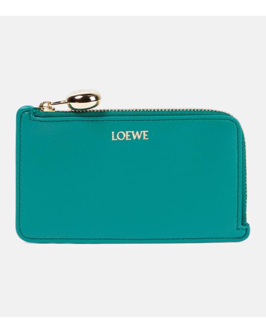 Loewe Green Luxury Pebble Coin Cardholder In Shiny Nappa Calfskin