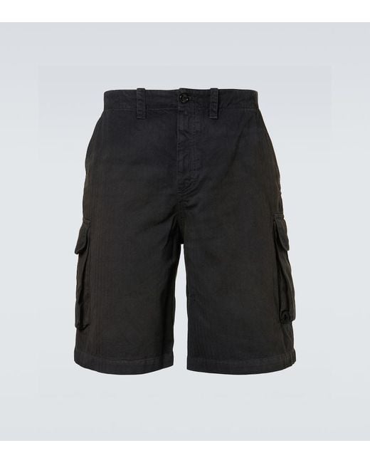 Our Legacy Black Mount Herringbone Cotton Cargo Shorts for men