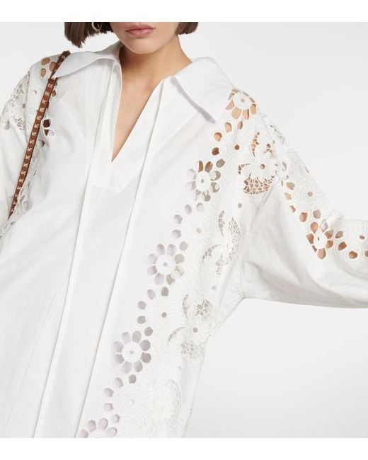 Valentino White Embroidered Cotton Midi Dress