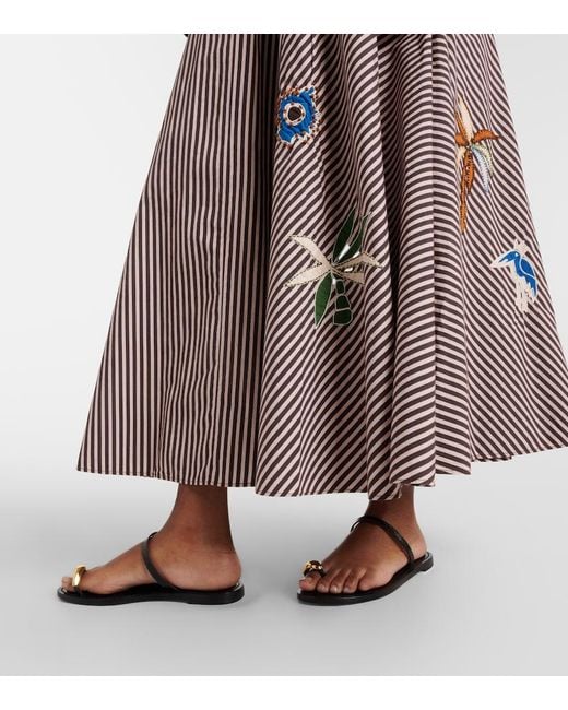 ALÉMAIS Brown Sirocco Embroidered Striped Cotton Maxi Skirt