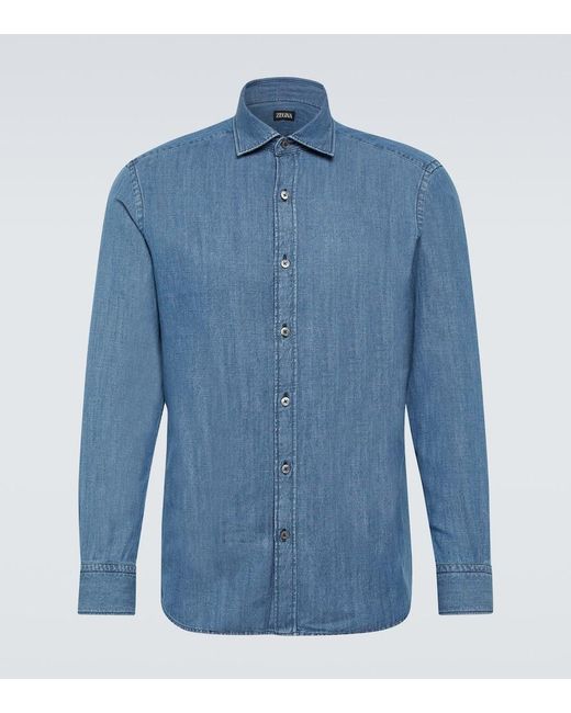 Zegna Blue Cotton And Linen Shirt for men