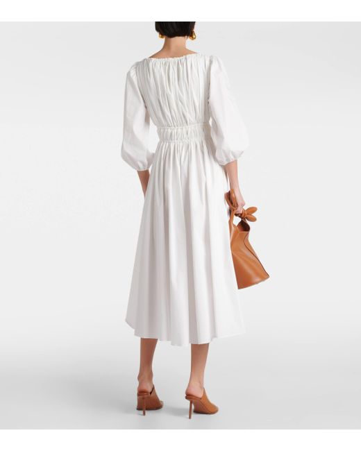Altuzarra White Kathleen Ruched Cotton-blend Midi Dress