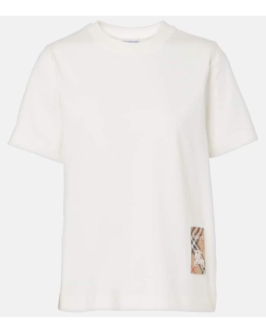 Burberry White Check Label Cotton T-Shirt