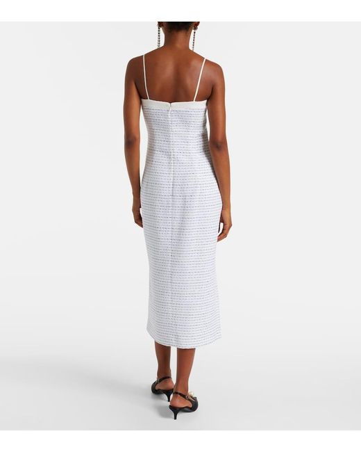 Alessandra Rich White Bow-Detail Striped Tweed Midi Dress