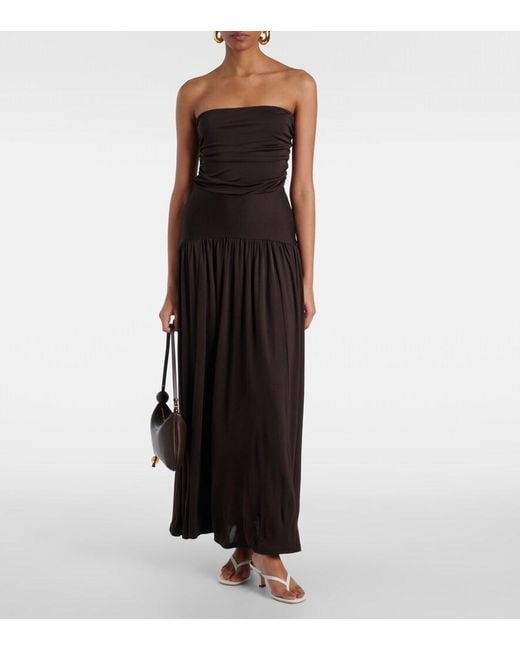 Staud Black Mariana Shirred Jersey Maxi Dress