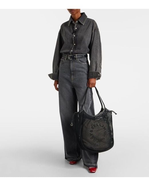 Stella McCartney Black Tote Bag Aus Mesh Und Canvas