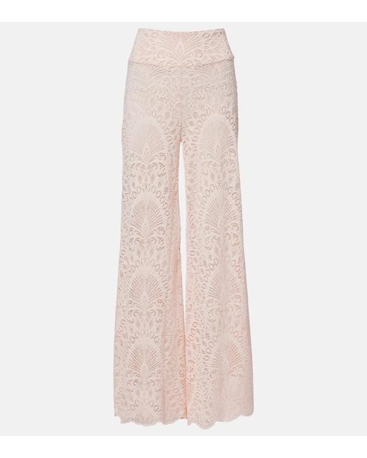 Alexandra Miro Pink Paloma Lace Wide-Leg Pants