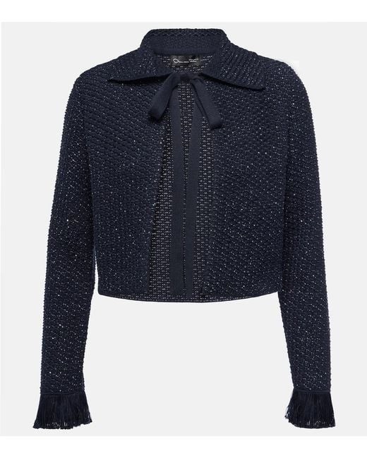 Oscar de la Renta Blue Cotton-Blend Tweed Jacket