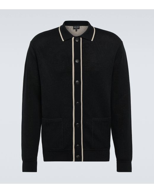 Giorgio Armani Black Cotton, Silk, And Cashmere Cardigan for men