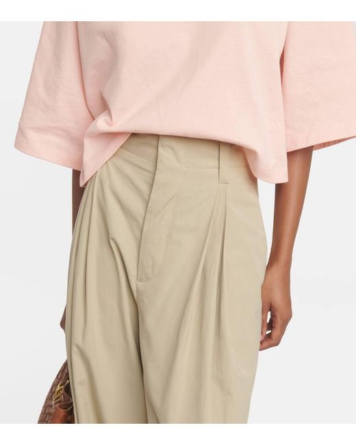 Bottega Veneta Natural Weite High-Rise-Hose Aus Baumwolle Und Seide