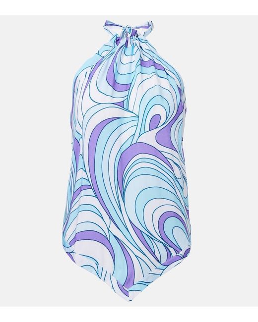 Melissa Odabash Blue Raya Printed Halterneck Top