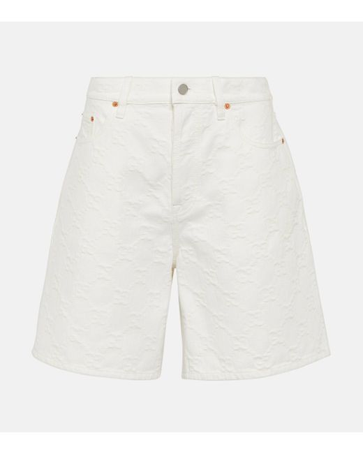 Gucci White GG Denim Jacquard Bermuda Shorts