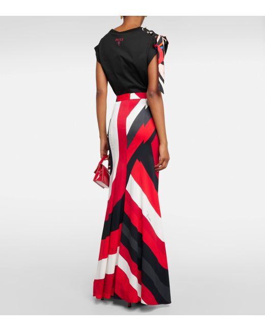 Emilio Pucci Red Iride-print Crepe Maxi Skirt