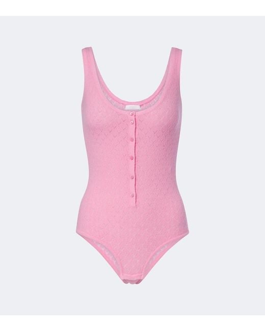 Eres Pink Gourmandise Pointelle Wool-Blend Bodysuit