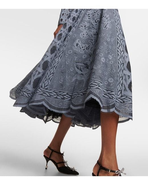 Giambattista Valli Blue Flared Jacquard Midi Dress
