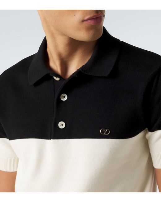 Valentino Black Vlogo Striped Cotton Polo Sweater for men