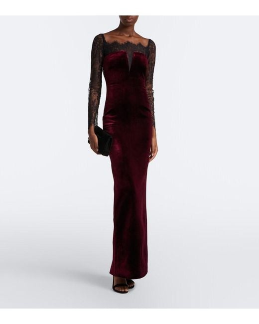 Roland Mouret Purple Lace-Trimmed Velvet Gown